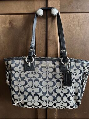Coach Signature Canvas Tote in Black and Cream